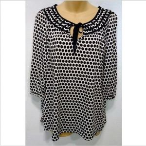 Ann Taylor Blouse Top Shirt Peasant Dot 3/4 Sleeve